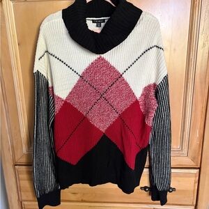 Tribal “Poppy Red” Argyle Cowl Neck Sweater – Size XL – NEW with Tags